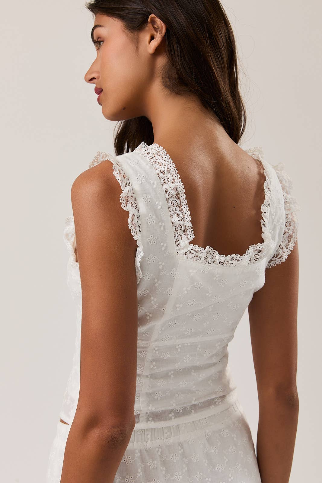 Cotton and Lace Eyelet Tank