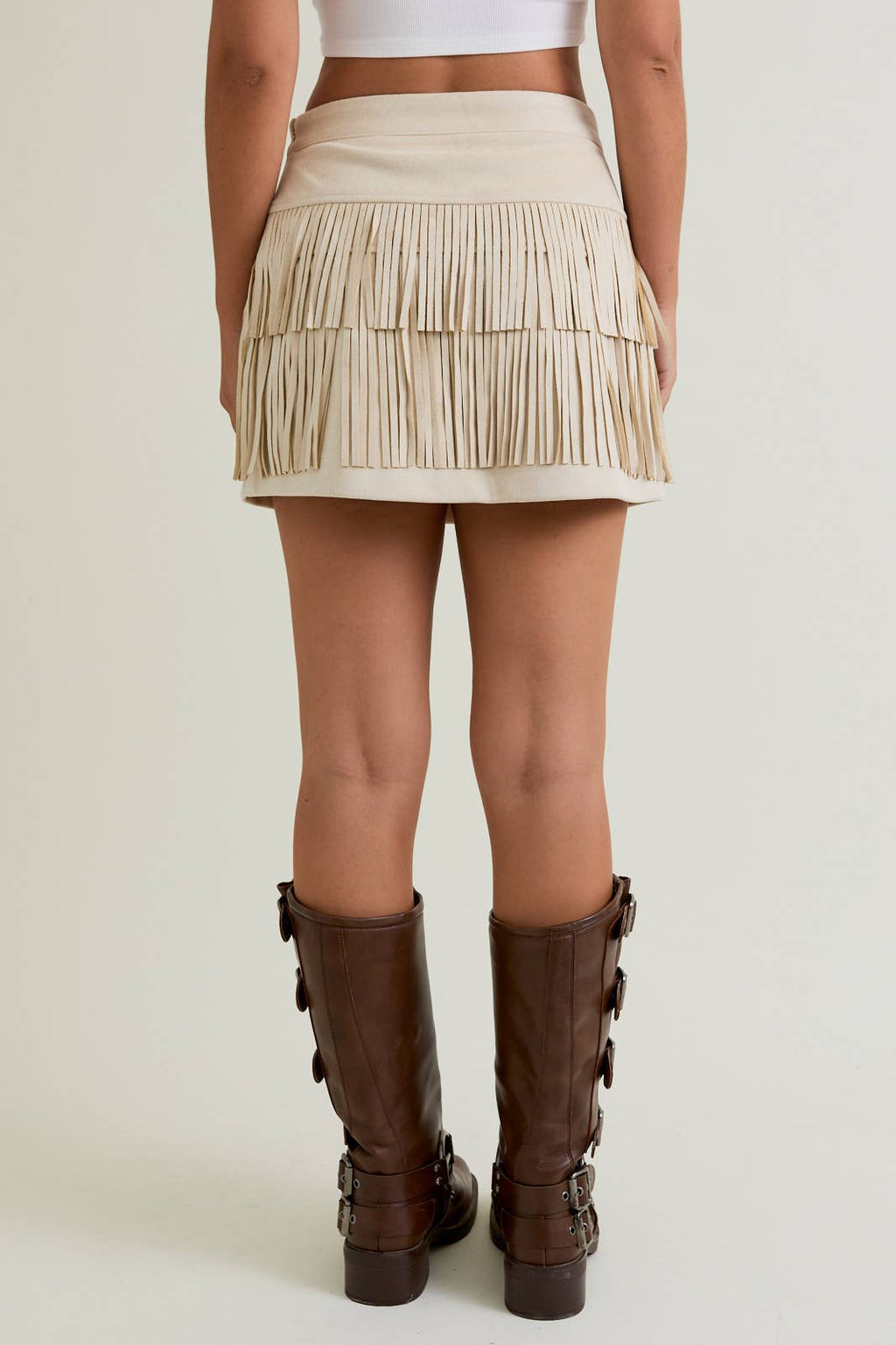 Faux Suede Skirt with Fringe