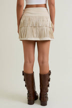 Faux Suede Skirt with Fringe