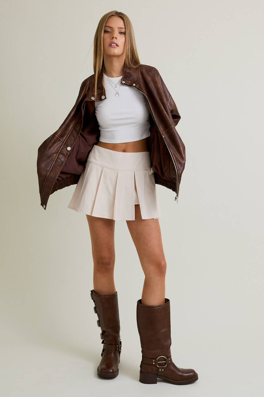 Faux Leather Oversize Bomber Jacket