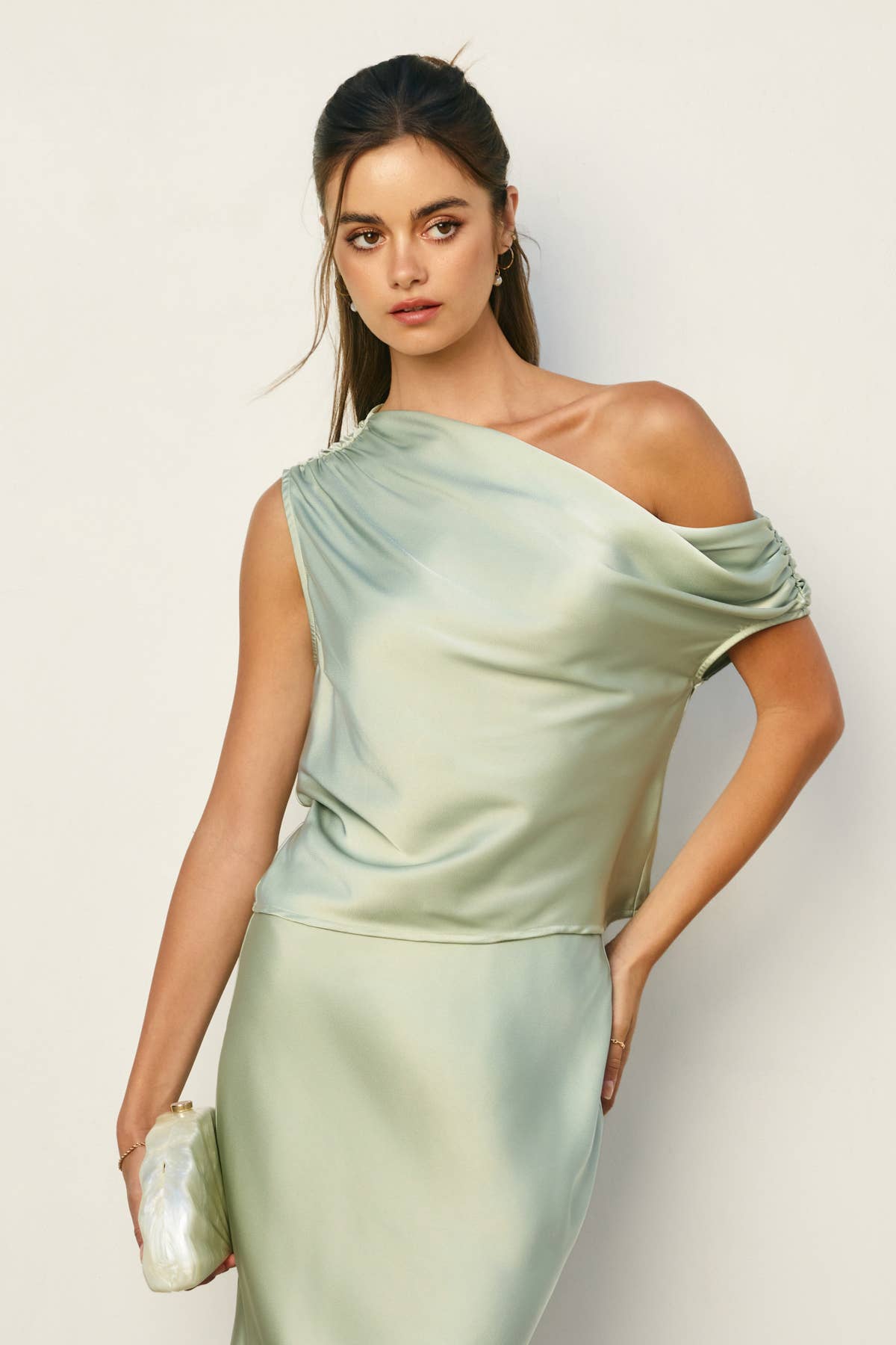 Satin Asymmetrical One Shoulder Top