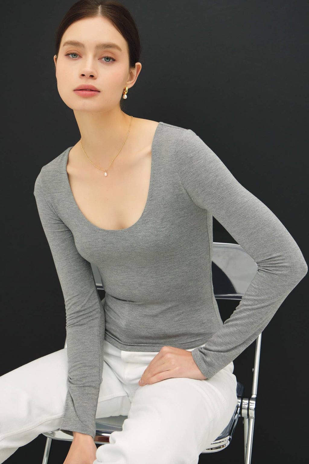 Basic Long Sleeve Scoop Neck Top