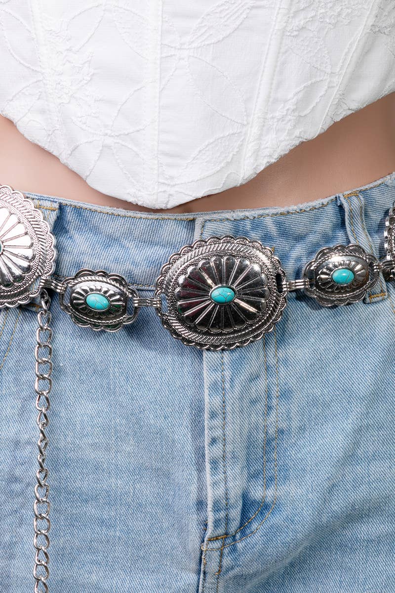 Flower Concho Disc Chain Belt