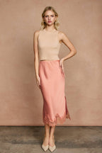 Satin Lace Hem Pencil Skirt