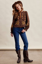 Embroidered Scallop Hem Cotton Blouse