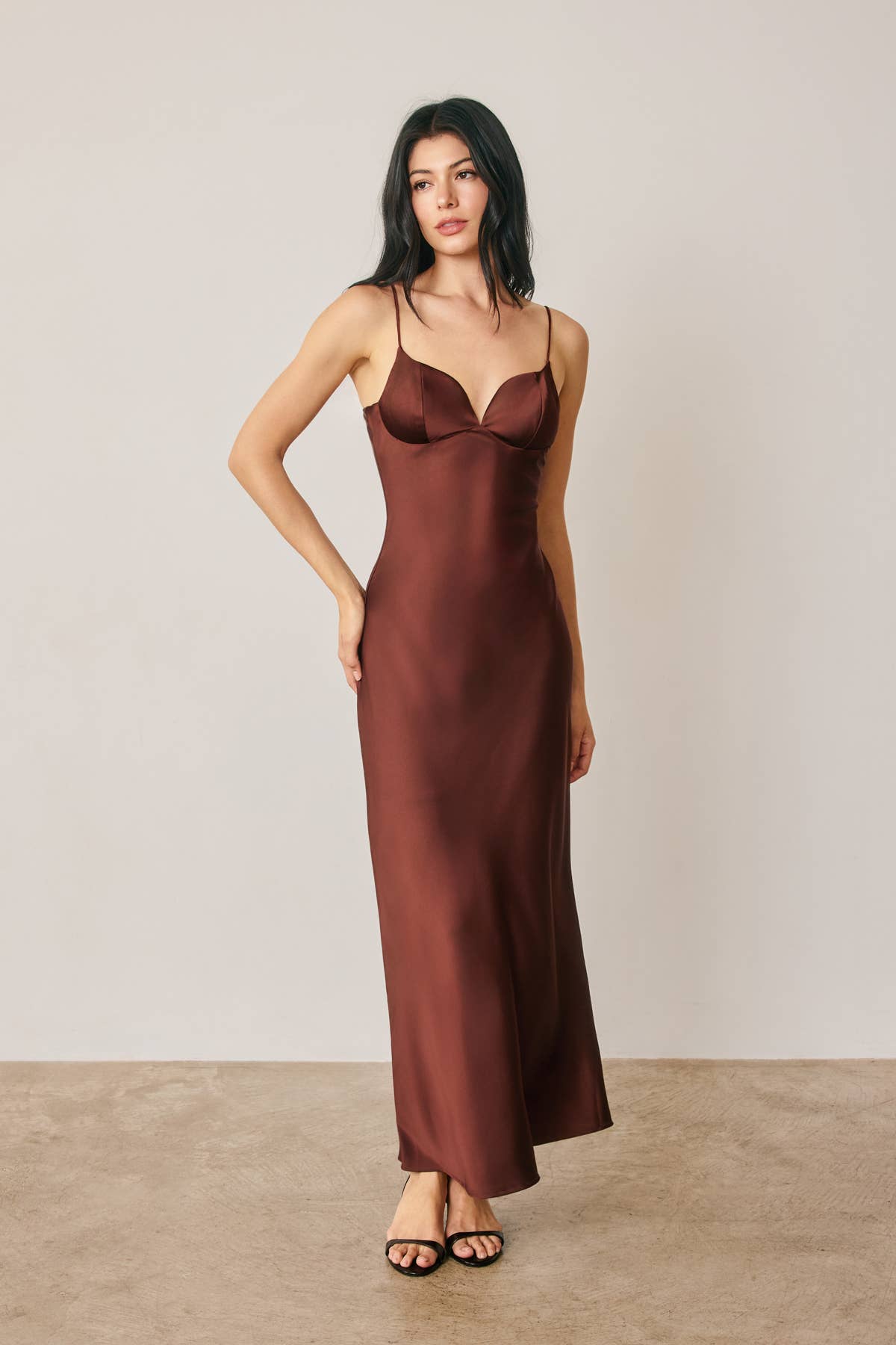 Satin Cup Detail Maxi Dress