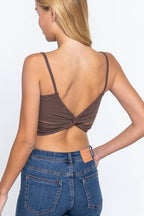 Round Neck Removable Bra Cup Twisted Back Cami Top