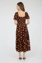 Load image into Gallery viewer, Floral Velvet Puff Sleeve Midi Dress