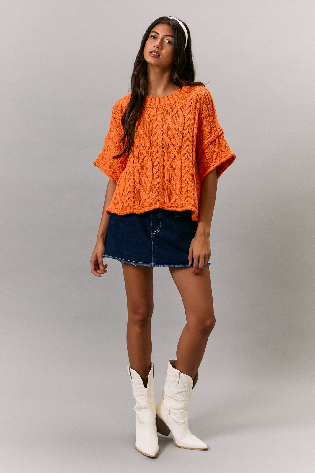 Short Sleeve Cable Knit Sweater