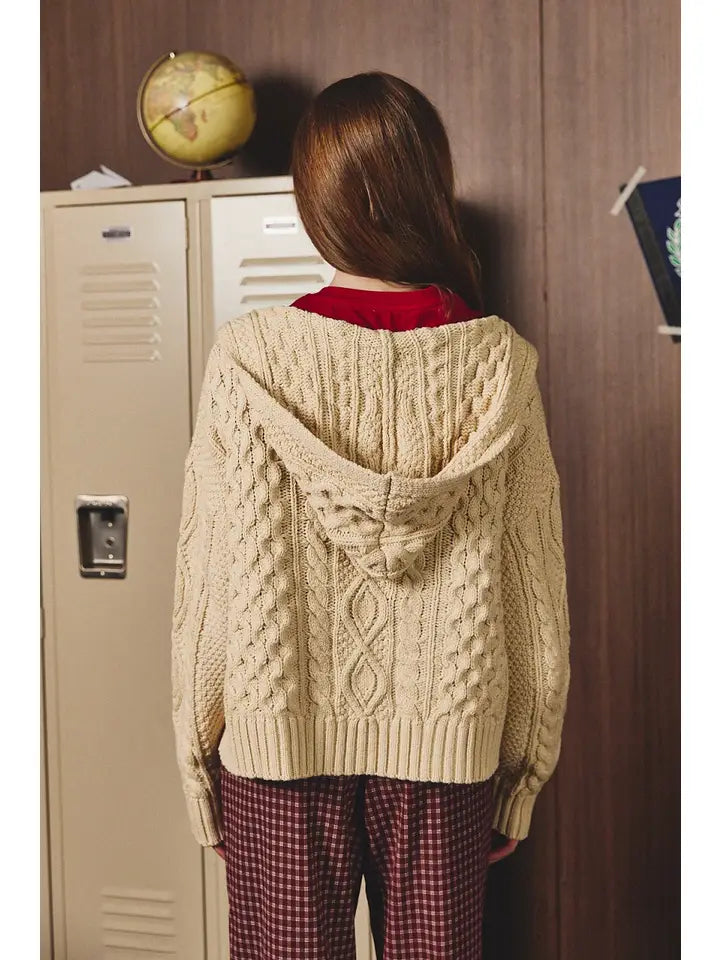 Cable Knit Sweater Hoodie Cardigan