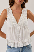 V-Neck Top with Lace Trim