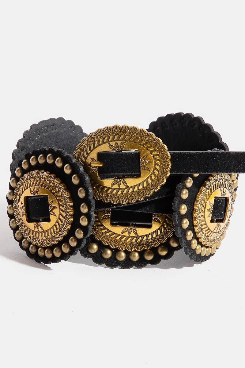 Intricate Western Concho Vegan Leather Belt