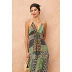 Bohemian Patchwork Halter Open Back Maxi Dress