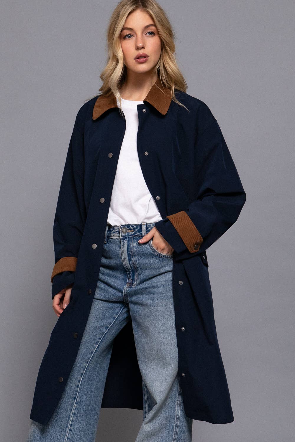 Contrast Collar Trench Coat