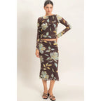 Floral Mesh Top and Skirt Set
