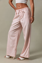 Low-Rise Pleated Tie Pants