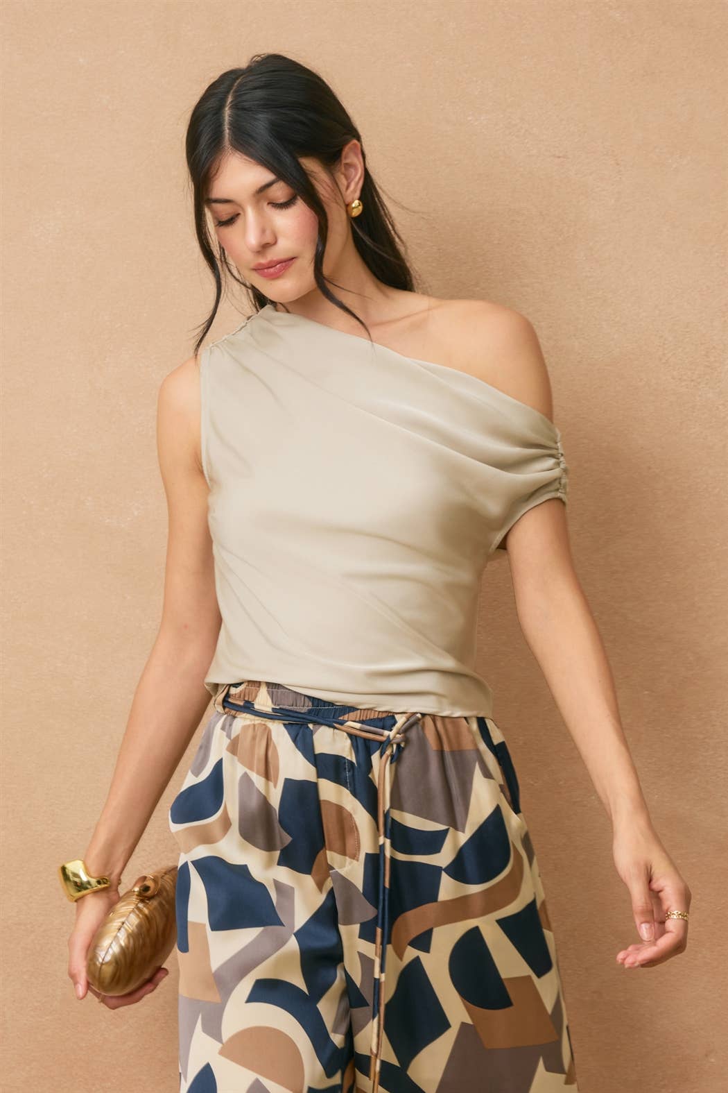 Satin Asymmetrical One Shoulder Top