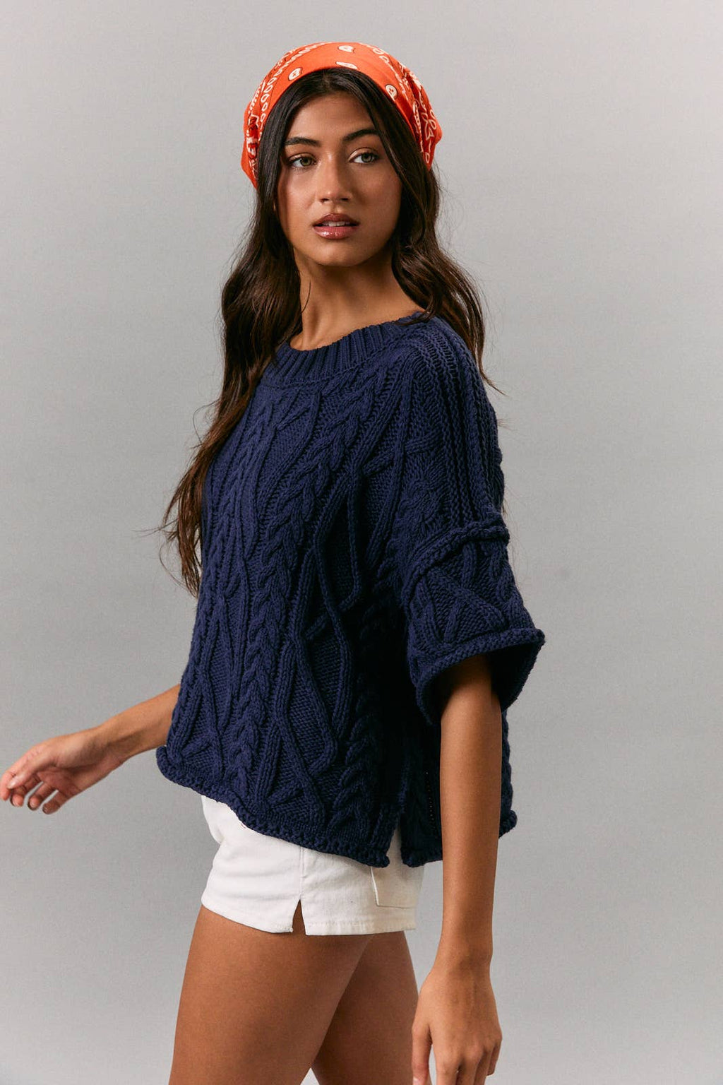 Short Sleeve Cable Knit Sweater