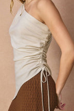 Linen One Shoulder Ruched Top