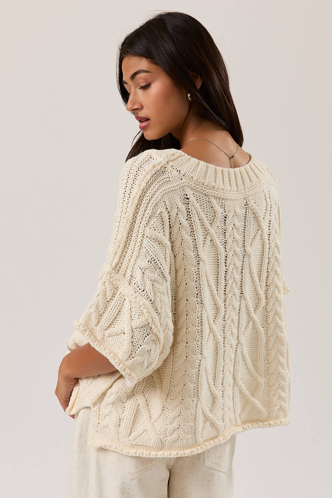 Short Sleeve Cable Knit Sweater