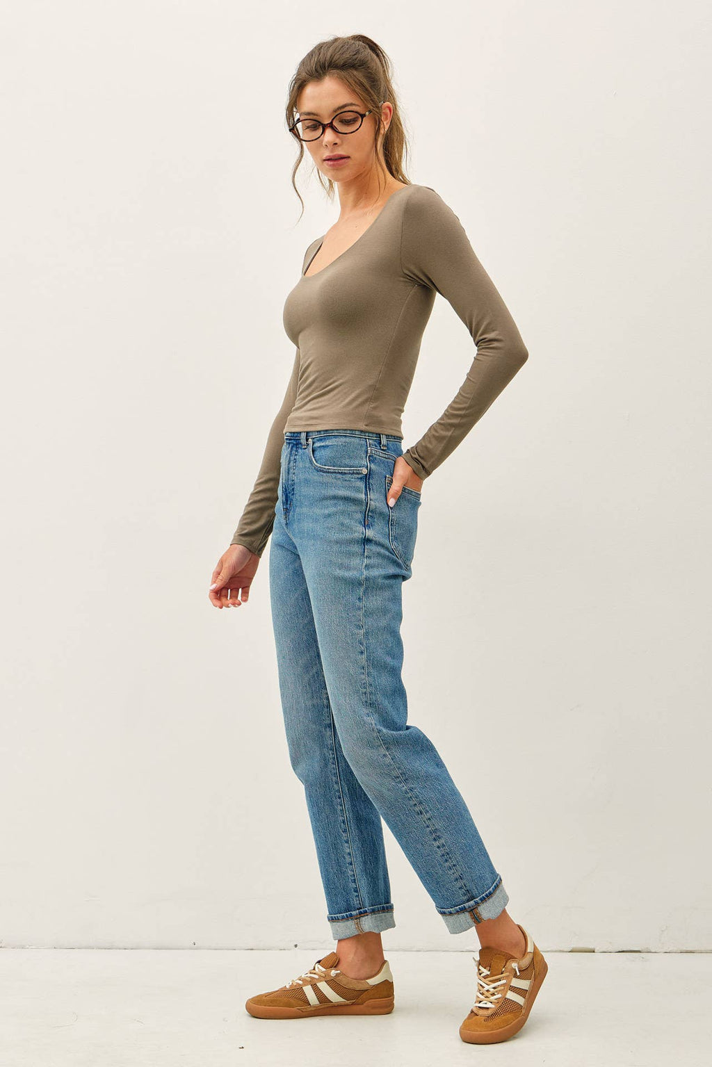 Basic Long Sleeve Scoop Neck Top