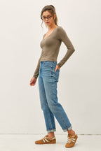 Basic Long Sleeve Scoop Neck Top