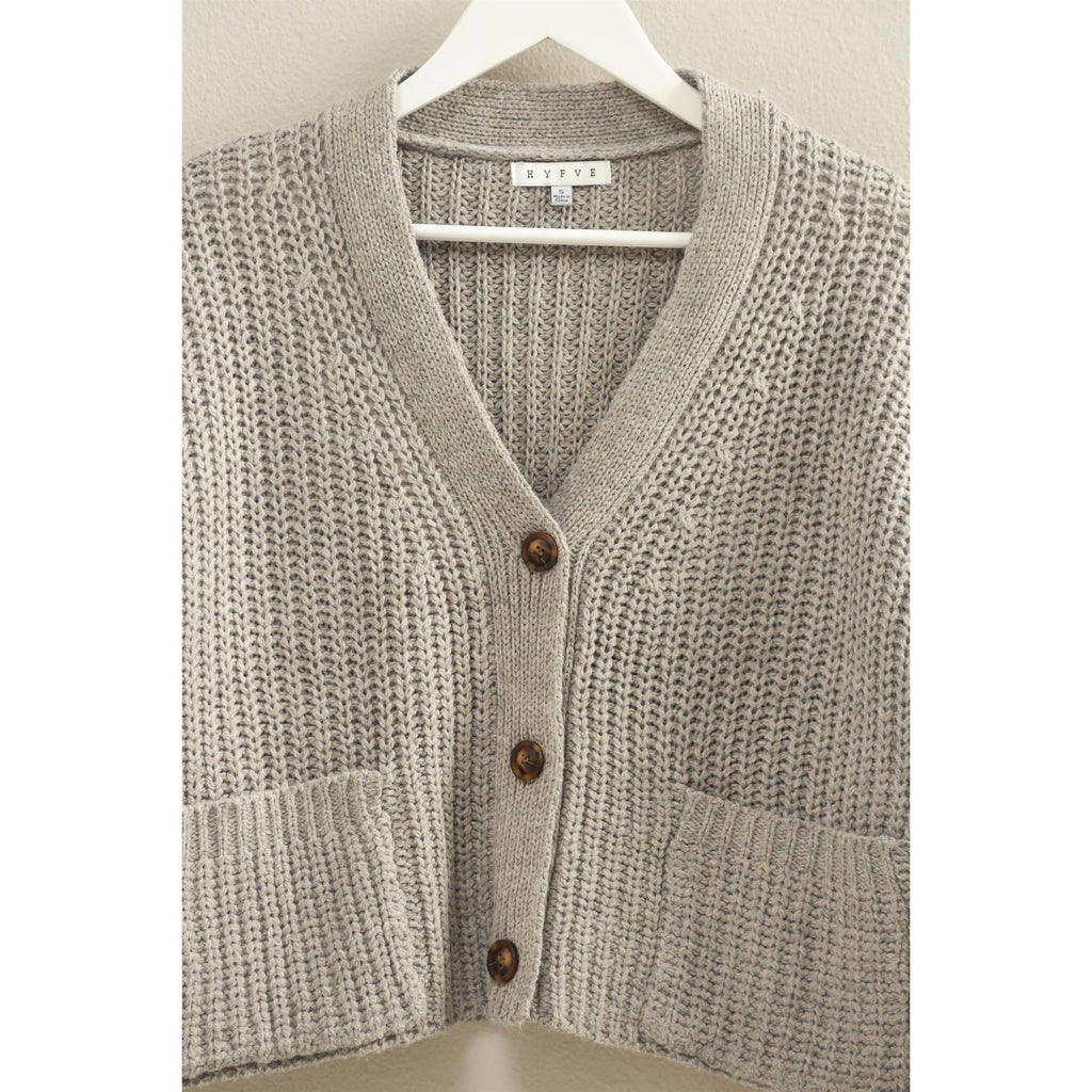 Gray Oversized Ribbed Cardigan