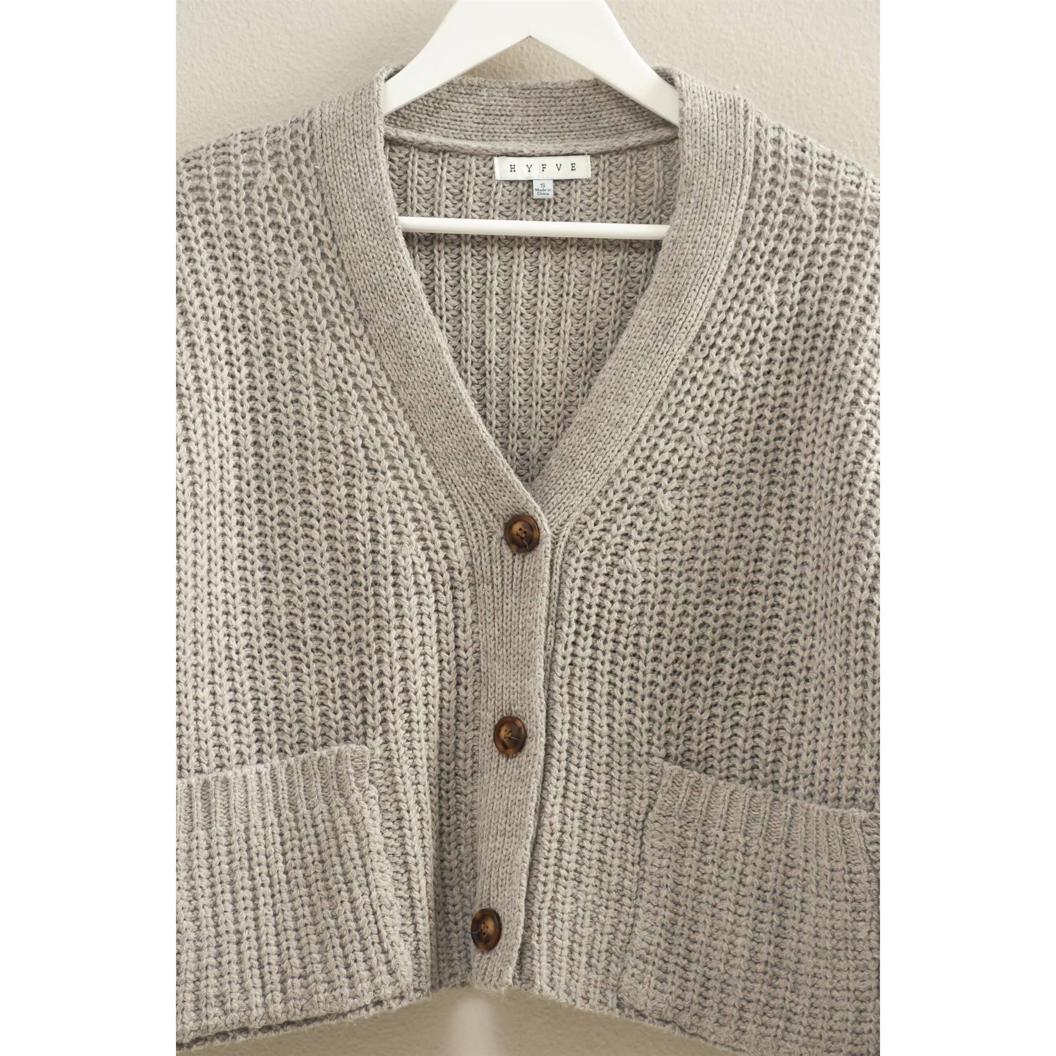 Gray Oversized Ribbed Cardigan