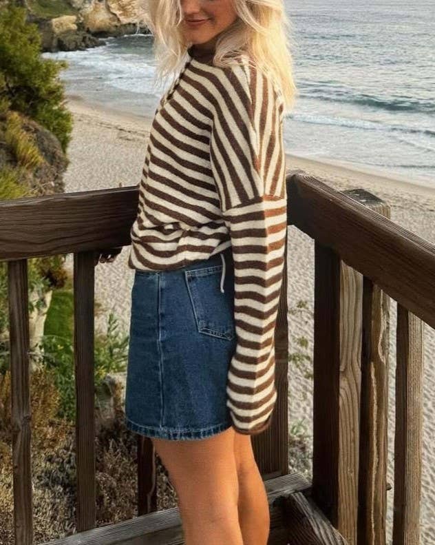 Roll Neck Striped Cardigan