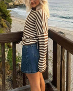 Roll Neck Striped Cardigan