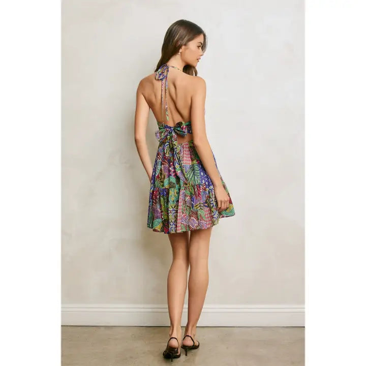 Paisley Patchwork Smocked and Flared Mini Dress