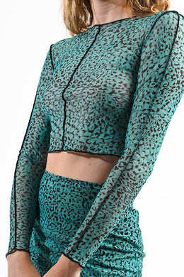 Sheer Teal Leopard Top