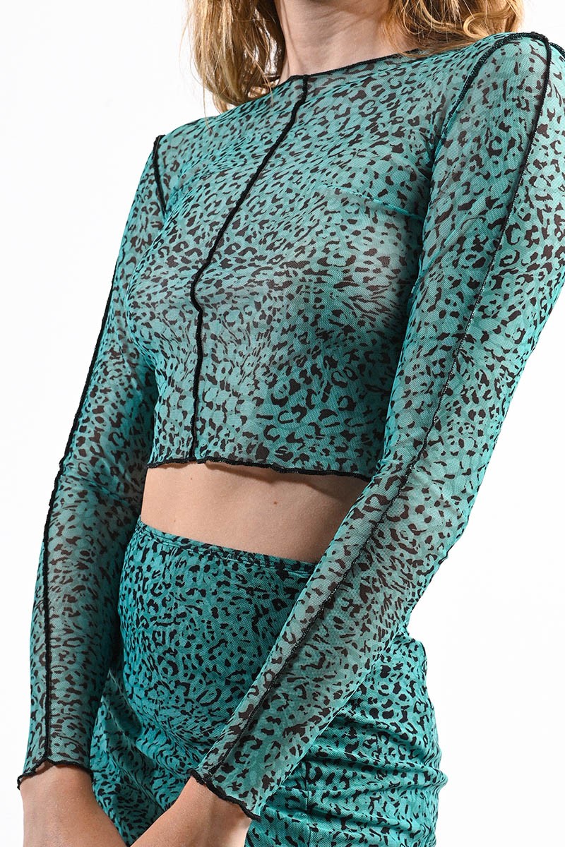 Sheer Teal Leopard Top