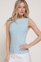 Boat Neck Ribbed Knit Tank