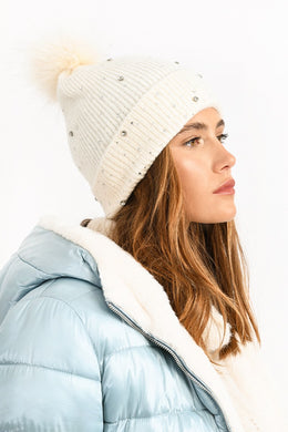 Jeweled Pom Pom Beanie