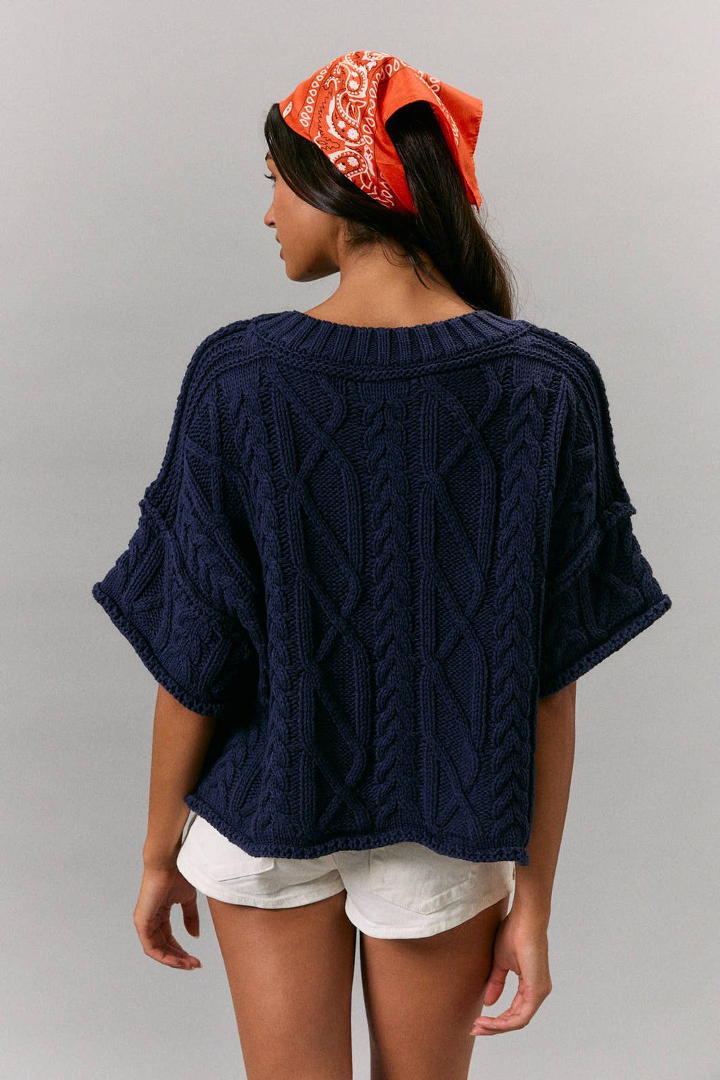 Short Sleeve Cable Knit Sweater