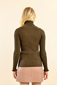 Ribbed Knit Khaki Turtleneck