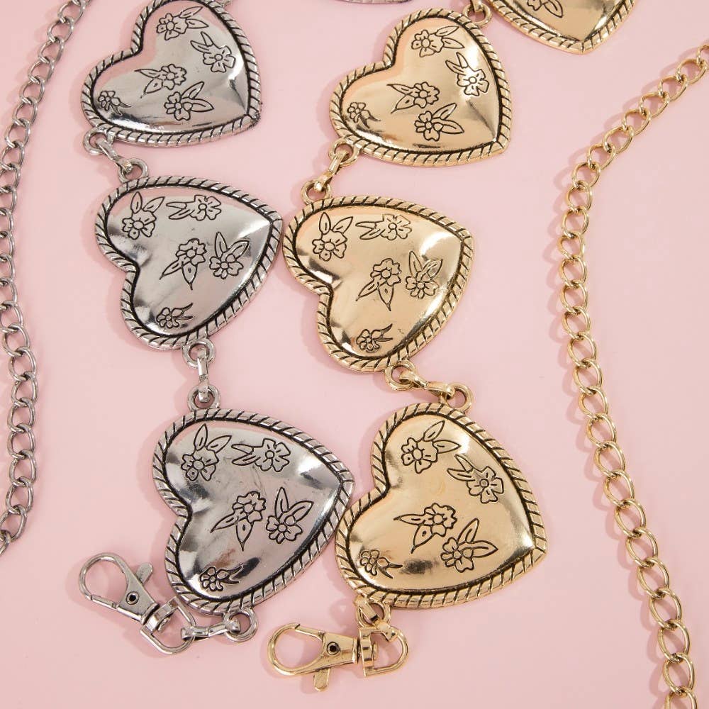 Floral Engraved Heart Chain Belt
