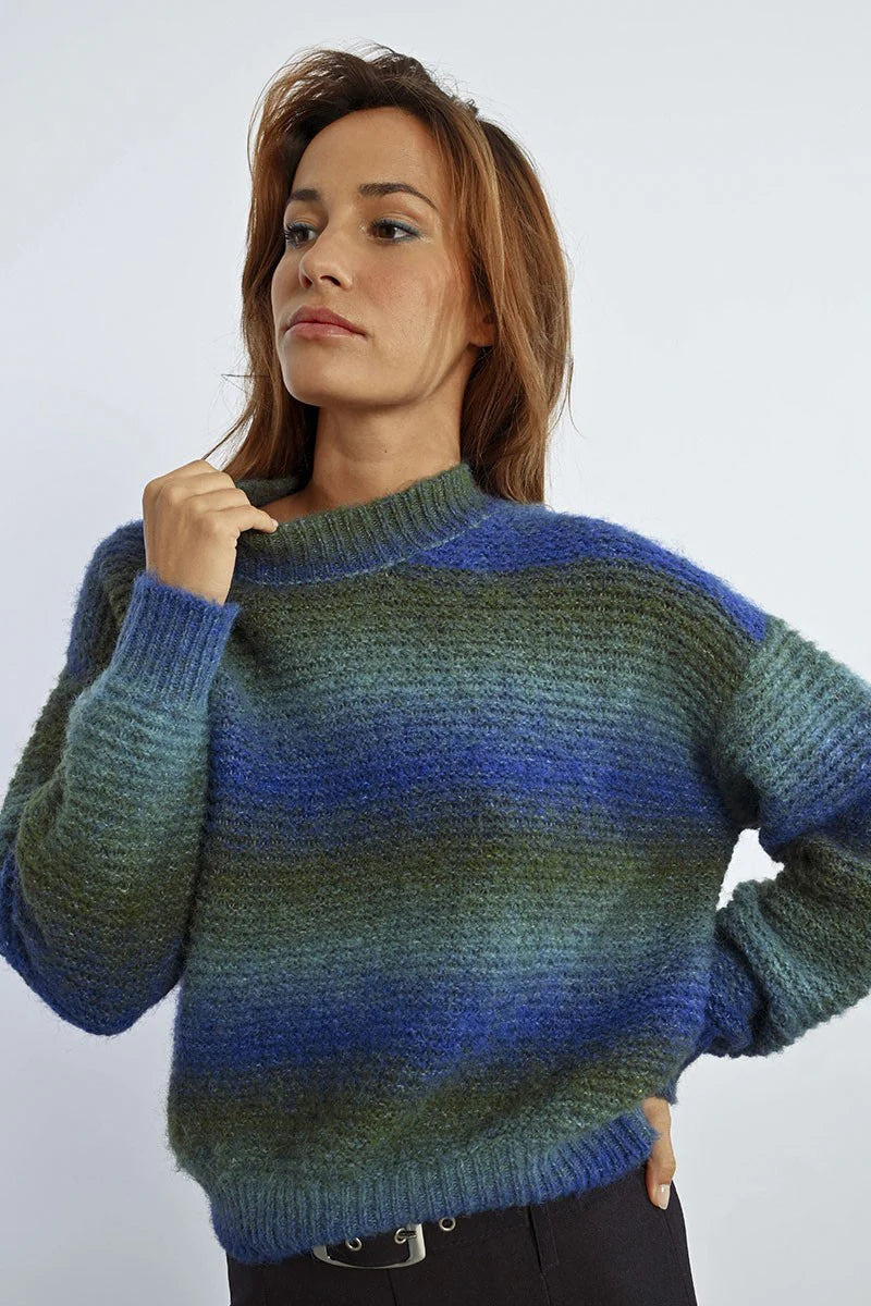 Blue Ombre Striped Sweater