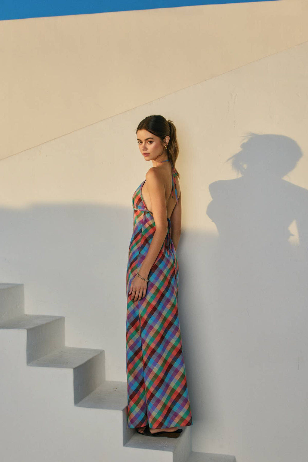 Vibrant Vines Triangle Top Halter Maxi Dress