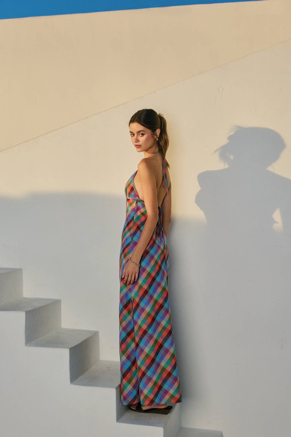 Vibrant Vines Triangle Top Halter Maxi Dress