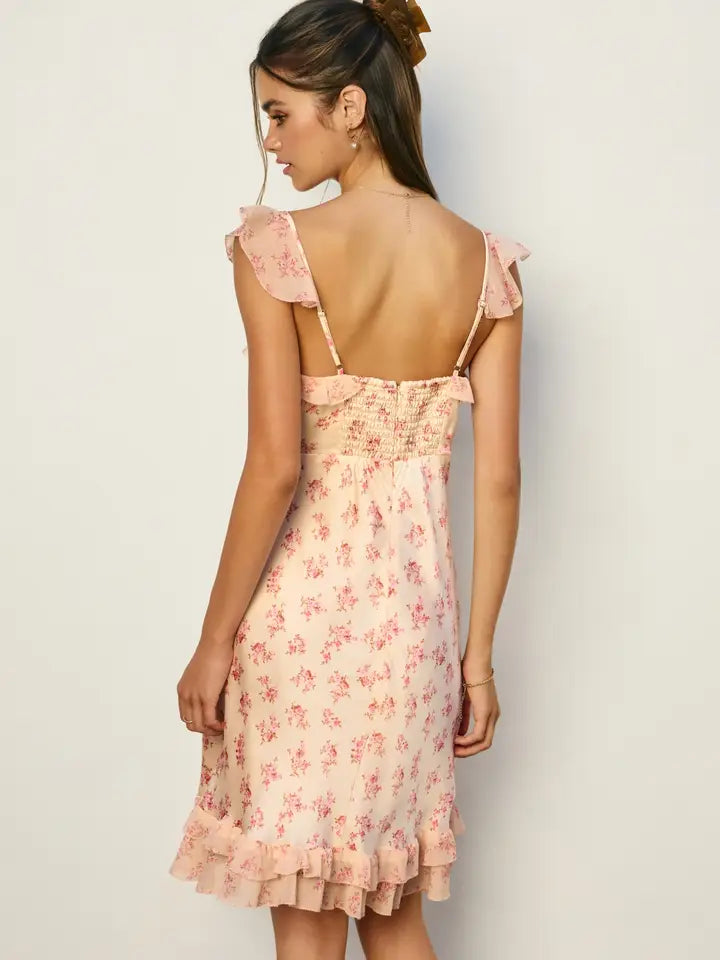Rosewater Reverie Contrast Fabric Mini Dress