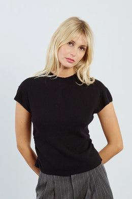 Black Knit Short Sleeve Top
