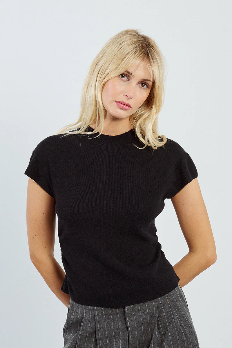 Black Knit Short Sleeve Top