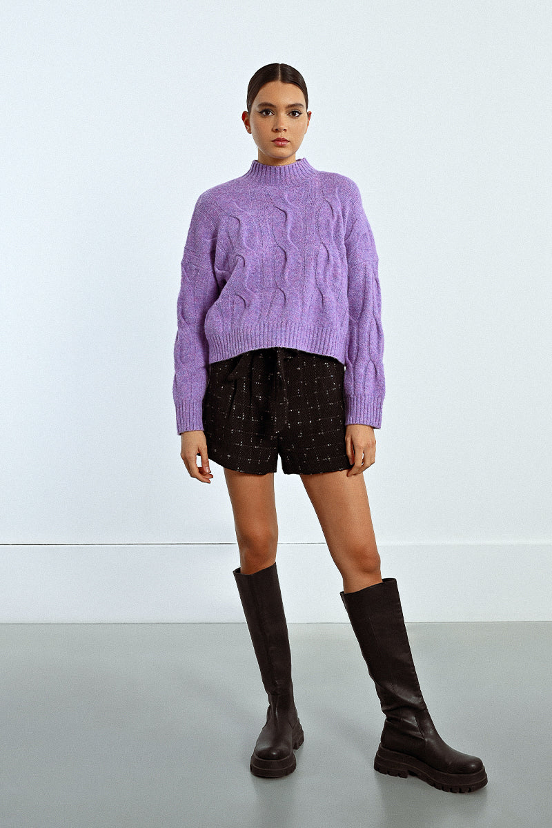 Cable Knit Mock-neck Sweater