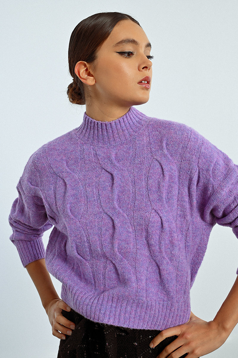 Cable Knit Mock-neck Sweater