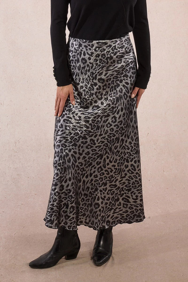Leopard Gray Satin Skirt