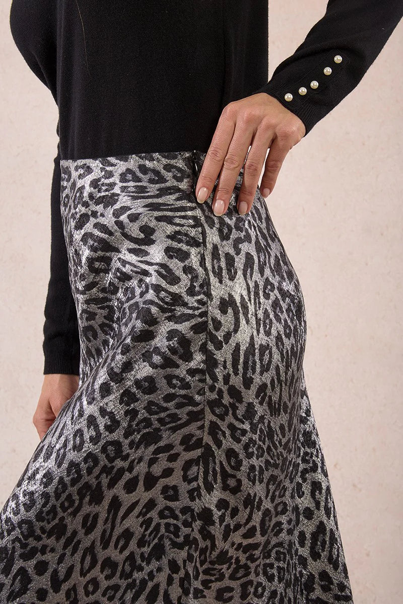 Leopard Gray Satin Skirt