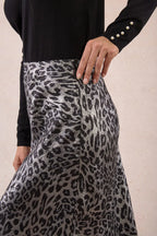 Leopard Gray Satin Skirt