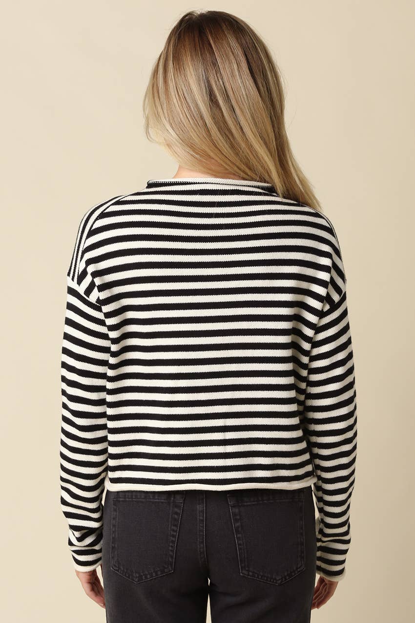 Elina Striped Collar Knit Top